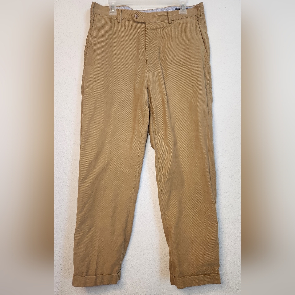 Scott Barber Tan‎ Chinos Cords with Blue Pinstriped Lining, Size 34